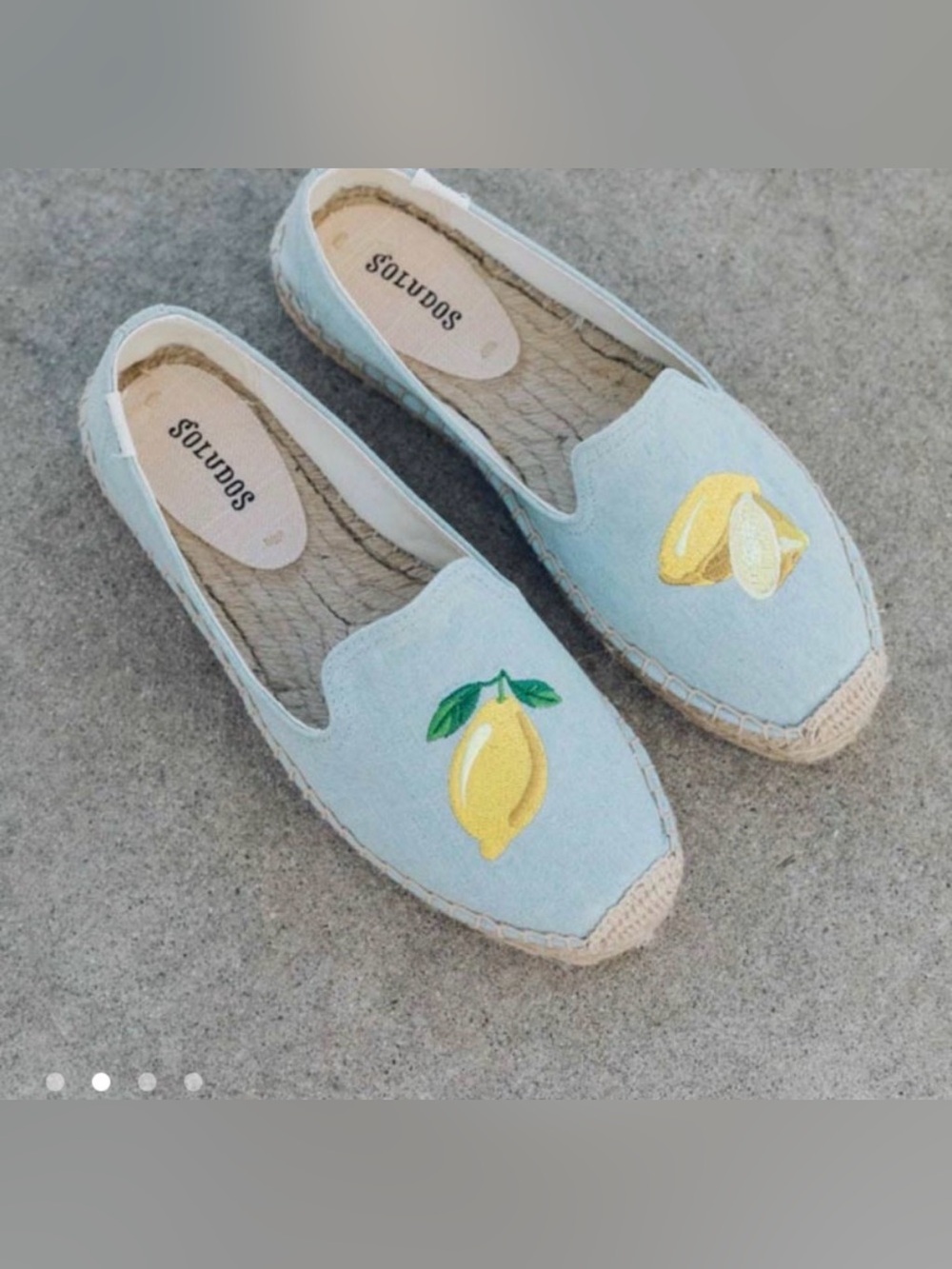 Soludos Light Blue Espadrilles with Yellow Lemon Embroidery